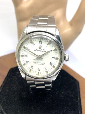 Rolex Men's Watch Oyster Perpetual 1002 Vintage White Dial Silver Steel 34mm
